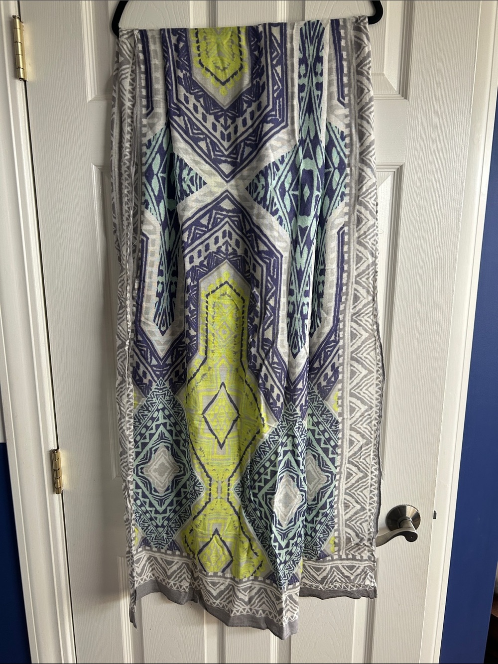 Stella & Dot Geometric Scarf in Lime, Navy, Aqua, and Gray